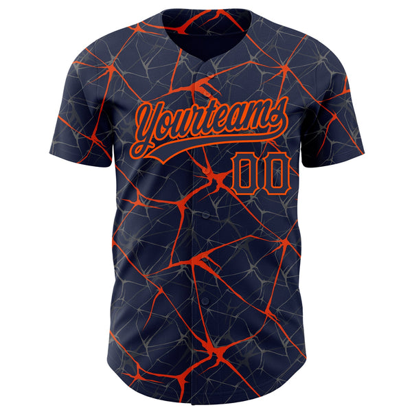 Custom Navy Orange 3D Pattern Design Abstract Network Authentic Baseball Jersey alternate