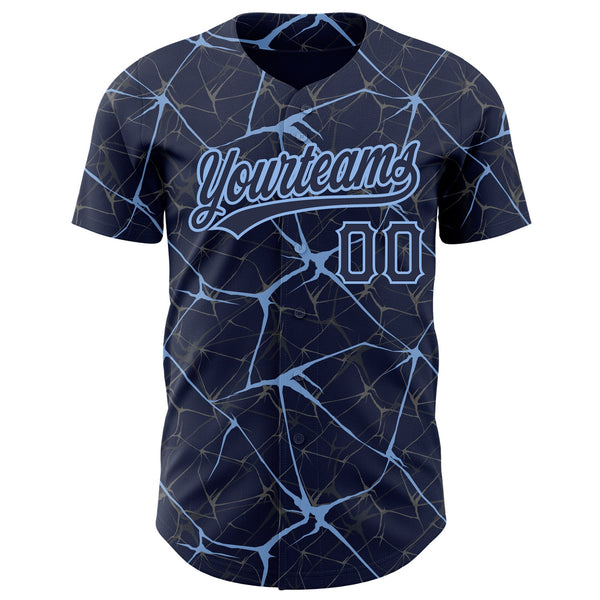 Custom Navy Light Blue 3D Pattern Design Abstract Network Authentic Baseball Jersey alternate