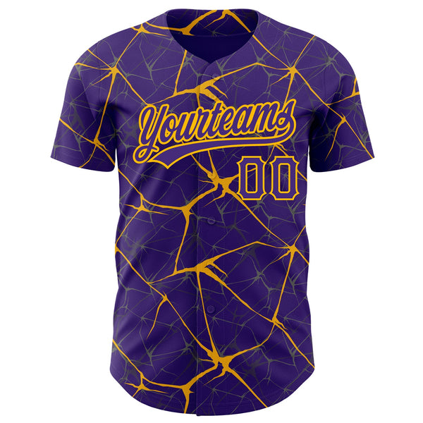 Custom Purple Gold 3D Pattern Design Abstract Network Authentic Baseball Jersey alternate