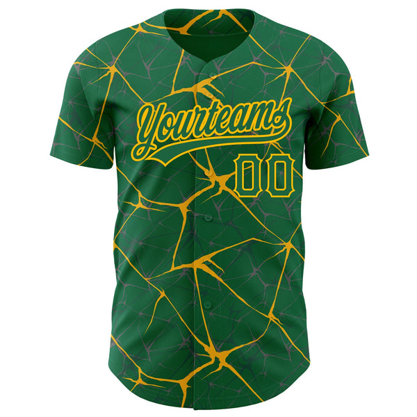 Custom Kelly Green Gold 3D Pattern Design Abstract Network Authentic Baseball Jersey alternate