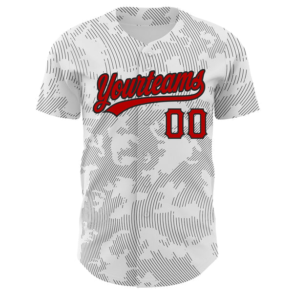 Custom White Red-Black 3D Pattern Design Curve Lines Authentic Baseball Jersey alternate