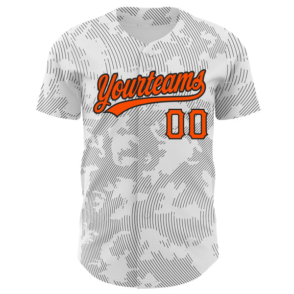 Custom White Orange-Black 3D Pattern Design Curve Lines Authentic Baseball Jersey alternate
