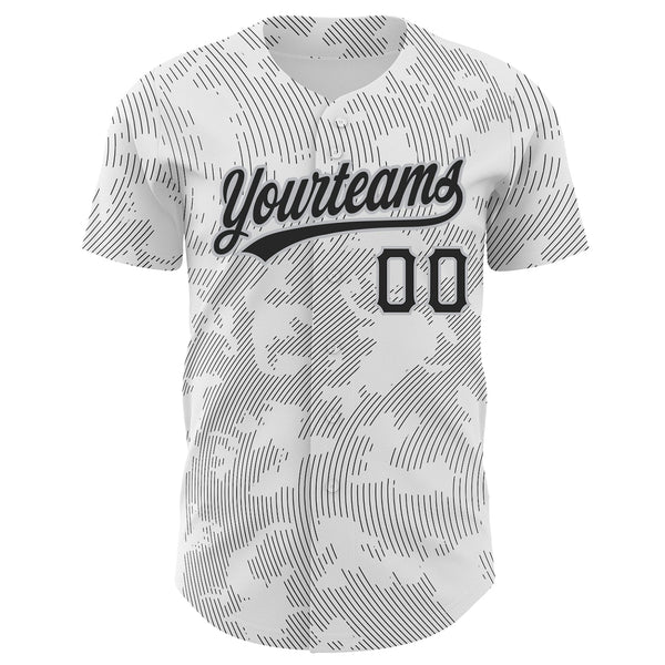 Custom White Black-Gray 3D Pattern Design Curve Lines Authentic Baseball Jersey alternate
