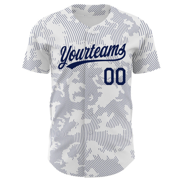 Custom White Navy 3D Pattern Design Curve Lines Authentic Baseball Jersey alternate