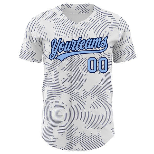 Custom White Light Blue-Navy 3D Pattern Design Curve Lines Authentic Baseball Jersey alternate