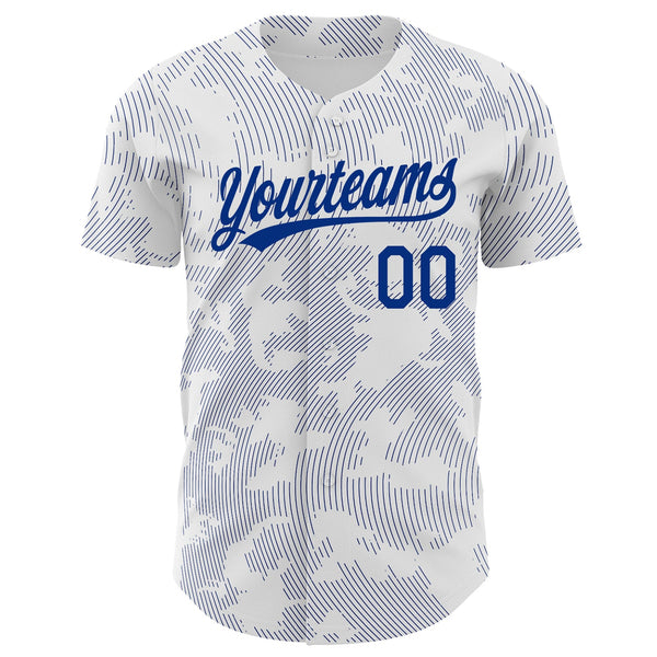 Custom White Royal 3D Pattern Design Curve Lines Authentic Baseball Jersey alternate