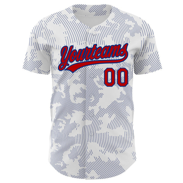 Custom White Red-Royal 3D Pattern Design Curve Lines Authentic Baseball Jersey alternate