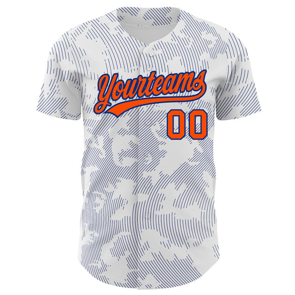 Custom White Orange-Royal 3D Pattern Design Curve Lines Authentic Baseball Jersey alternate