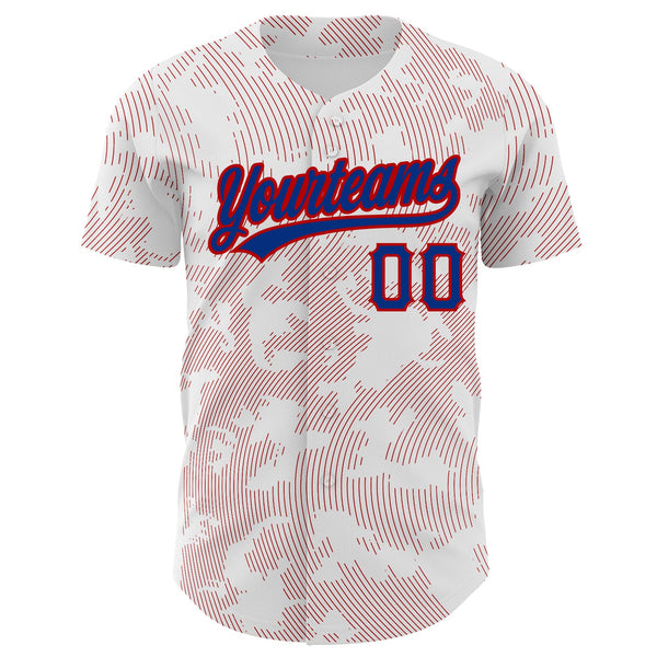 Custom White Royal-Red 3D Pattern Design Curve Lines Authentic Baseball Jersey alternate
