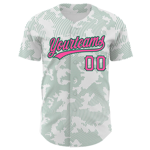 Custom White Pink-Kelly Green 3D Pattern Design Curve Lines Authentic Baseball Jersey alternate