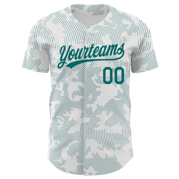 Custom White Teal 3D Pattern Design Curve Lines Authentic Baseball Jersey alternate