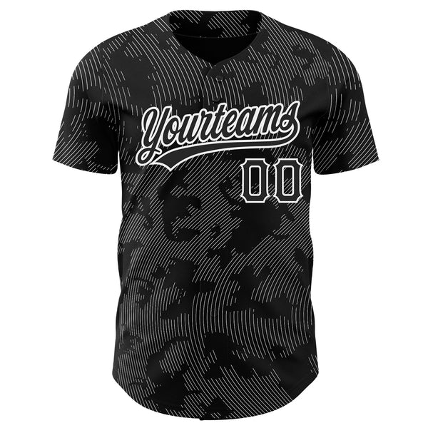 Custom Black White 3D Pattern Design Curve Lines Authentic Baseball Jersey alternate