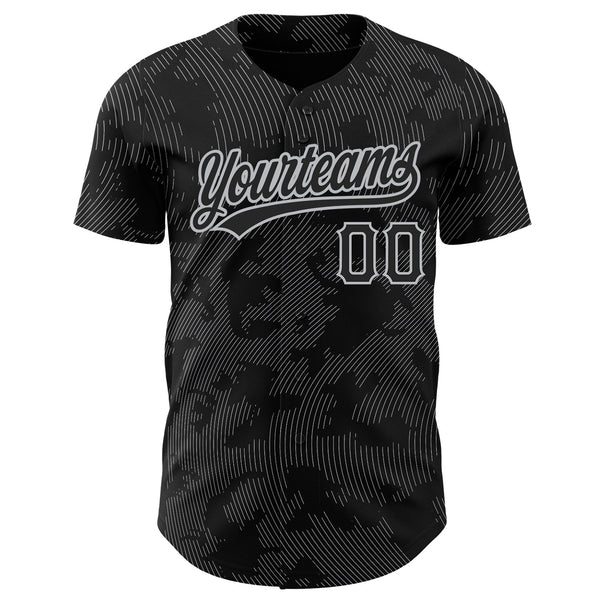 Custom Black Gray 3D Pattern Design Curve Lines Authentic Baseball Jersey alternate