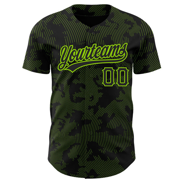 Custom Black Neon Green 3D Pattern Design Curve Lines Authentic Baseball Jersey alternate