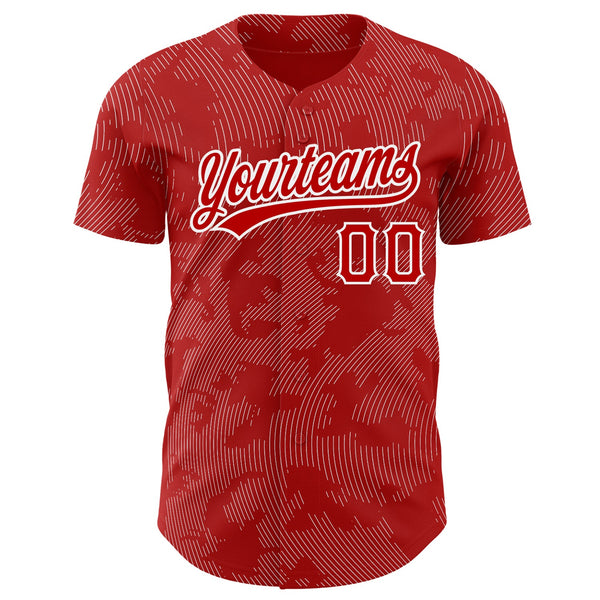 Custom Red White 3D Pattern Design Curve Lines Authentic Baseball Jersey alternate