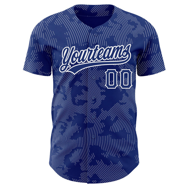 Custom Royal White 3D Pattern Design Curve Lines Authentic Baseball Jersey alternate