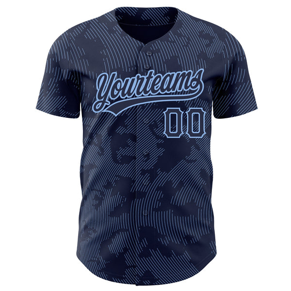 Custom Navy Light Blue 3D Pattern Design Curve Lines Authentic Baseball Jersey alternate