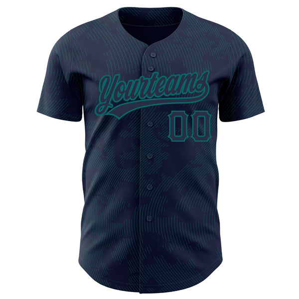 Custom Navy Teal 3D Pattern Design Curve Lines Authentic Baseball Jersey alternate