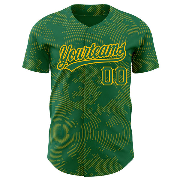 Custom Kelly Green Gold 3D Pattern Design Curve Lines Authentic Baseball Jersey alternate
