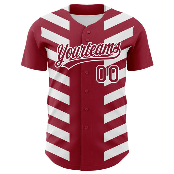 Custom Crimson White 3D Pattern Design Side Stripes Authentic Baseball Jersey alternate