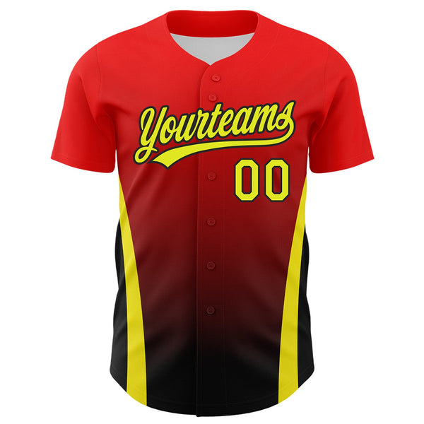 Custom Red Neon Yellow-Black 3D Pattern Design Side Stripes Authentic Baseball Jersey alternate