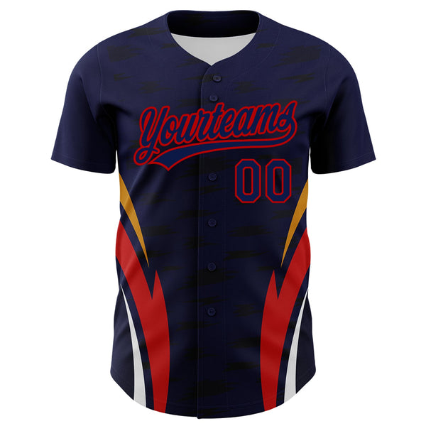 Custom Navy Red 3D Pattern Design Side Stripes Authentic Baseball Jersey alternate