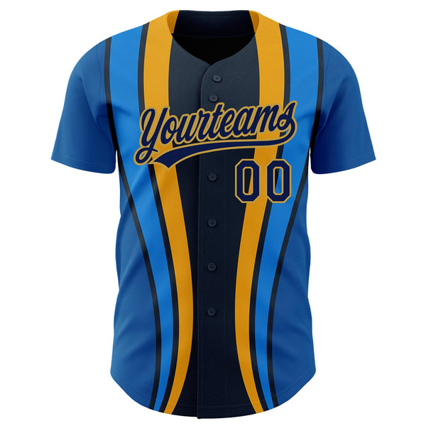 Custom Royal Navy-Old Gold 3D Pattern Design Side Stripes Authentic Baseball Jersey alternate