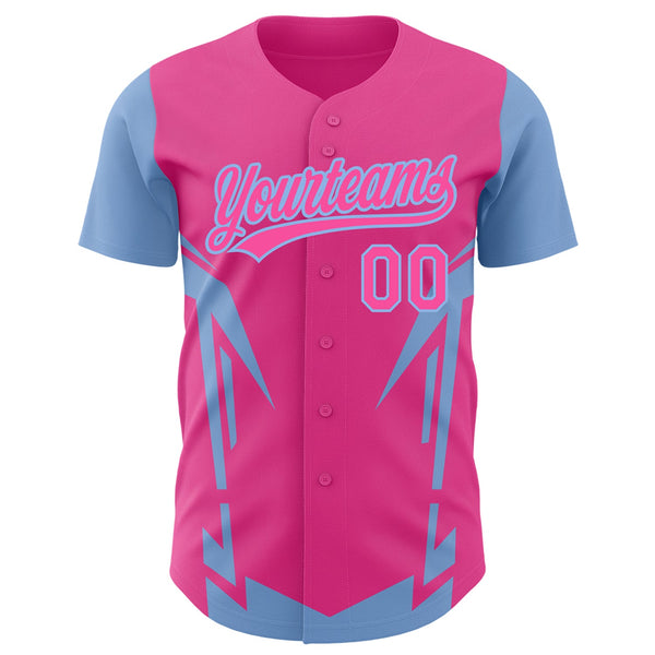 Custom Pink Light Blue 3D Pattern Design Side Sharp Edges Authentic Baseball Jersey alternate