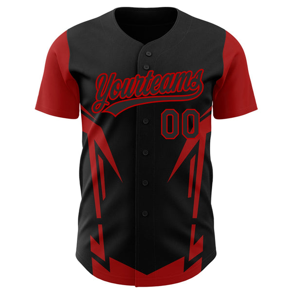 Custom Black Red 3D Pattern Design Side Sharp Edges Authentic Baseball Jersey alternate