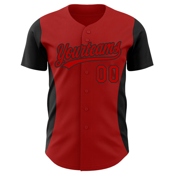 Custom Red Black 3D Pattern Design Side Panel Stripes Authentic Baseball Jersey alternate