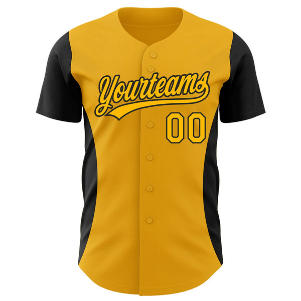 Custom Gold Black 3D Pattern Design Side Panel Stripes Authentic Baseball Jersey alternate
