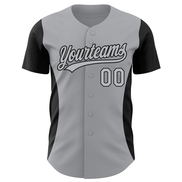 Custom Gray Black 3D Pattern Design Side Panel Stripes Authentic Baseball Jersey alternate