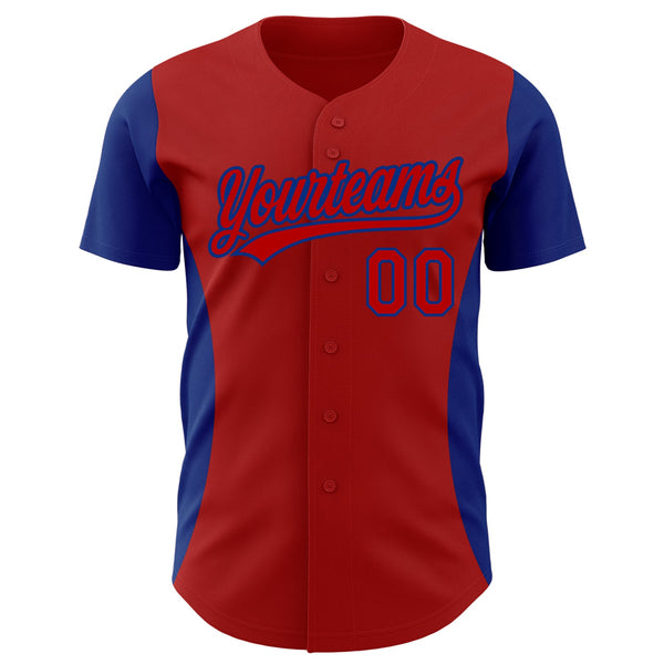 Custom Red Royal 3D Pattern Design Side Panel Stripes Authentic Baseball Jersey alternate