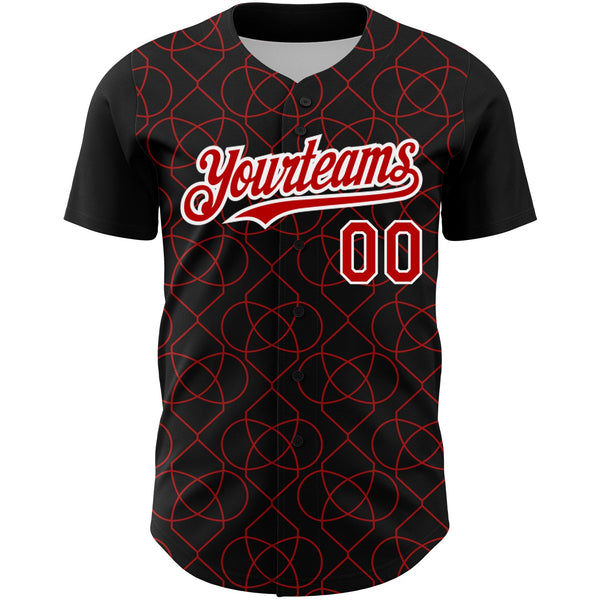 Custom Black Red-White 3D Pattern Design Arabesque Shape Authentic Baseball Jersey alternate