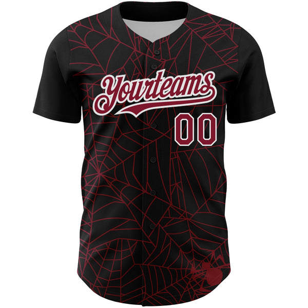 Custom Black Crimson-White 3D Pattern Design Spider Web Authentic Baseball Jersey alternate