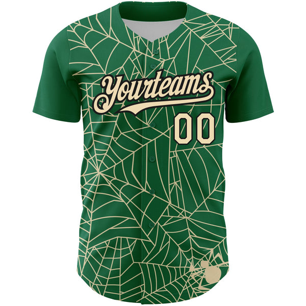 Custom Kelly Green Cream-Black 3D Pattern Design Spider Web Authentic Baseball Jersey alternate