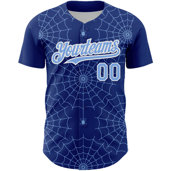 Custom Royal Light Blue-White 3D Pattern Design Spider Web Authentic Baseball Jersey alternate