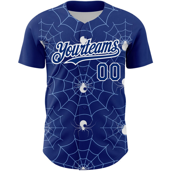 Custom Royal Light Blue-White 3D Pattern Design Spider Web Authentic Baseball Jersey alternate