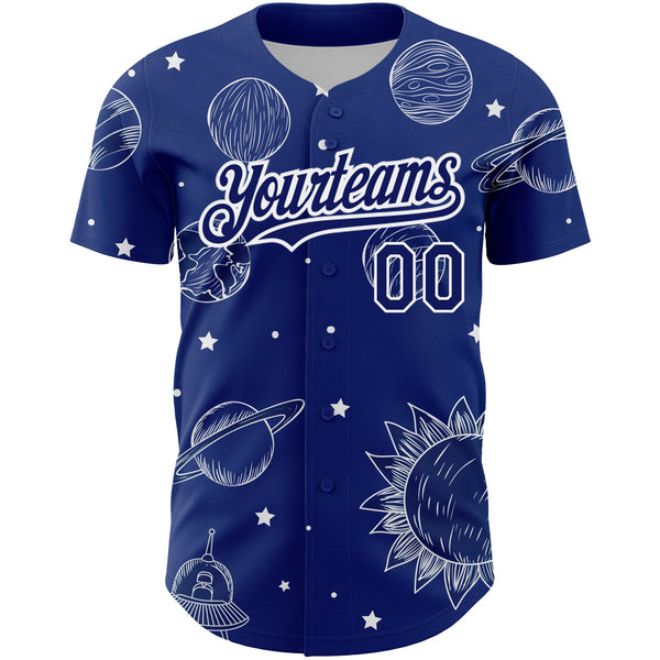 Custom Royal White 3D Pattern Design Planets Authentic Baseball Jersey alternate