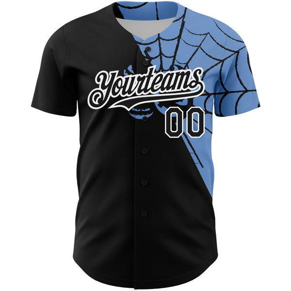 Custom Black Light Blue-White 3D Pattern Design Spider Web Authentic Baseball Jersey alternate
