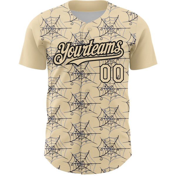 Custom Cream Black 3D Pattern Design Spider Web Authentic Baseball Jersey alternate
