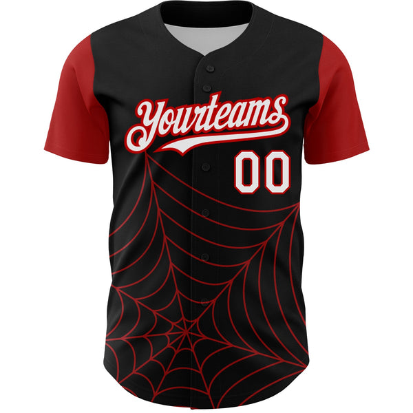 Custom Black White-Red 3D Pattern Design Spider Web Authentic Baseball Jersey alternate