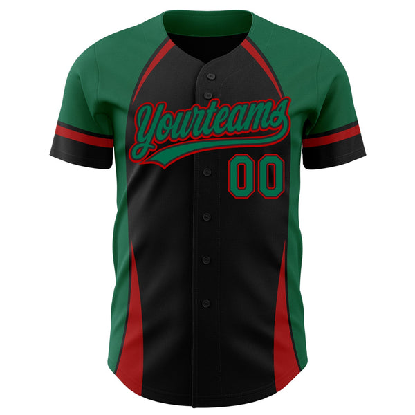 Custom Black Kelly Green-Red 3D Pattern Design Curve Solid Authentic Baseball Jersey alternate