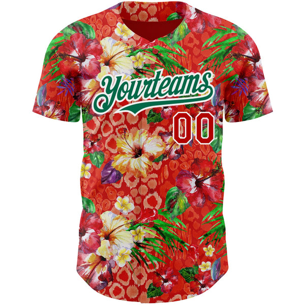 Custom Red Kelly Green-White 3D Pattern Design Northeast China Big Flower Authentic Baseball Jersey alternate