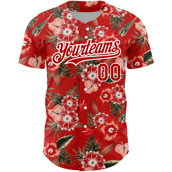 Custom Red White 3D Pattern Design Northeast China Big Flower Authentic Baseball Jersey alternate