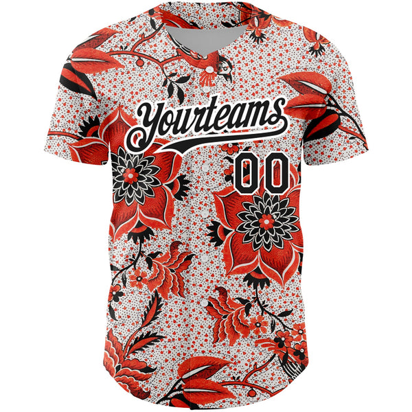 Custom Red Black-White 3D Pattern Design Northeast China Big Flower Authentic Baseball Jersey alternate