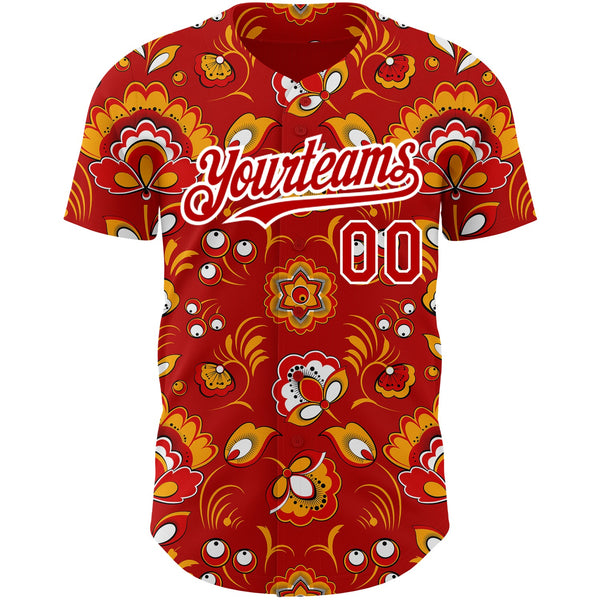 Custom Red White 3D Pattern Design Northeast China Big Flower Authentic Baseball Jersey alternate