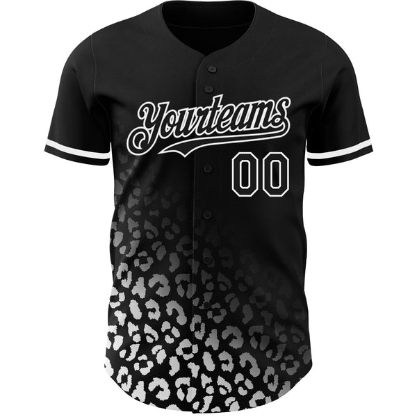Custom Black White 3D Pattern Design Leopard Print Fade Fashion Authentic Baseball Jersey alternate