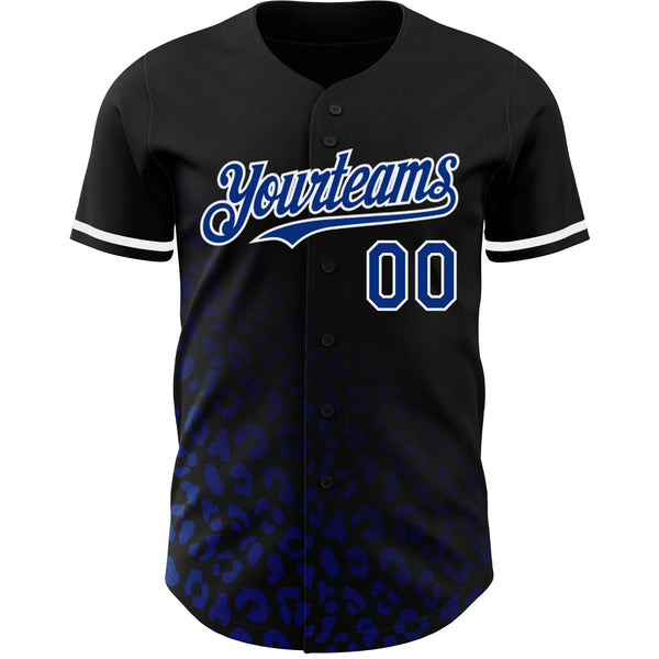 Custom Black Royal-White 3D Pattern Design Leopard Print Fade Fashion Authentic Baseball Jersey alternate