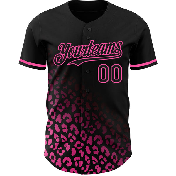Custom Black Pink 3D Pattern Design Leopard Print Fade Fashion Authentic Baseball Jersey alternate